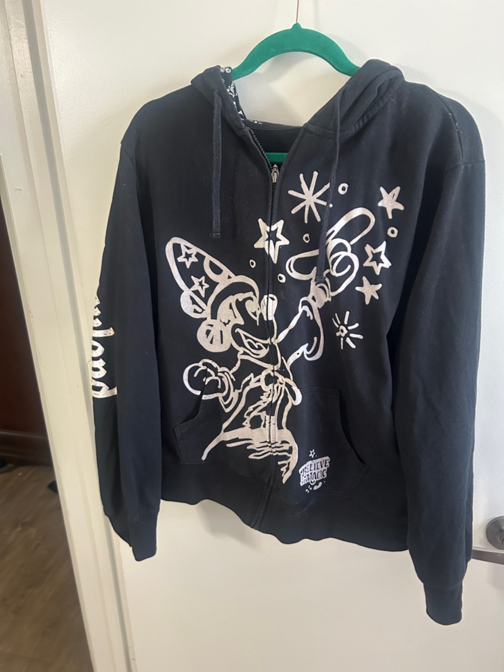 Disney Black Hoodie with White Sorcerer Mickey Graphic